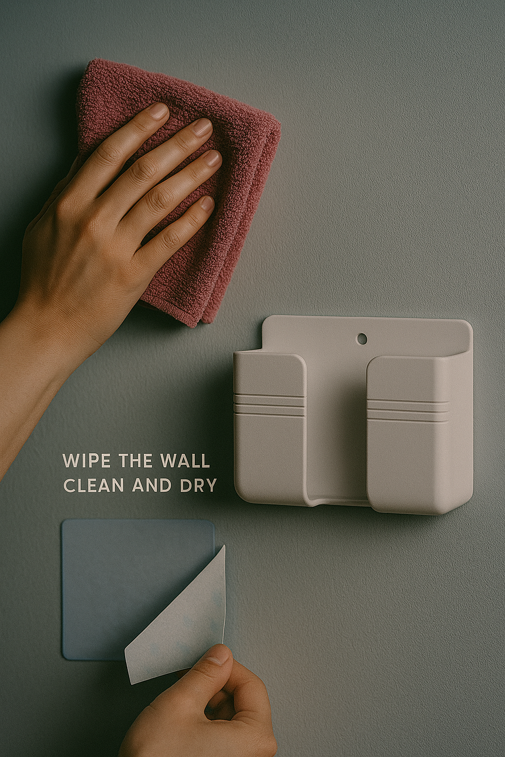 Wall Mounted Mobile Holder With Adhesive Strips