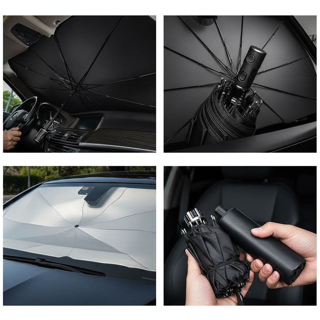 Car Front Window Sun Shade Umbrella – Anti-UV, Foldable, Easy Storage Design