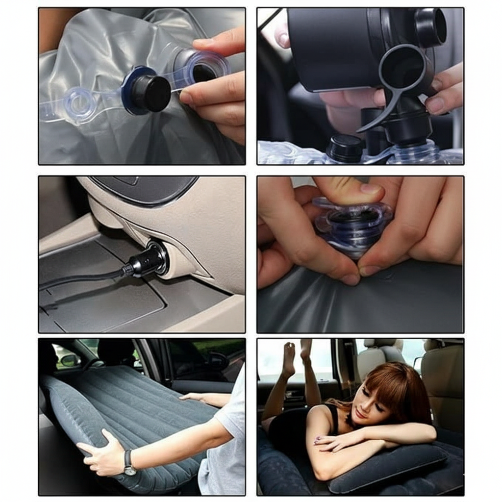 Car Travel Bed Mattress with 2 Inflatable Air Pillows – Portable & Comfortable